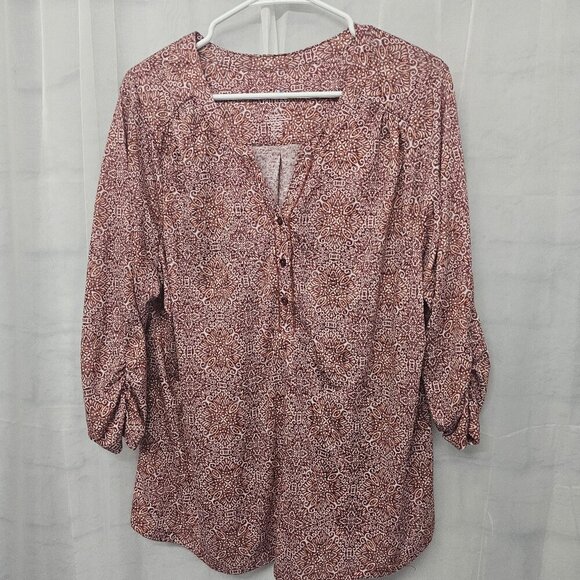 Croft & Barrow Red Orange Boho Floral Geometric Peasant Blouse 1X - Picture 8 of 11